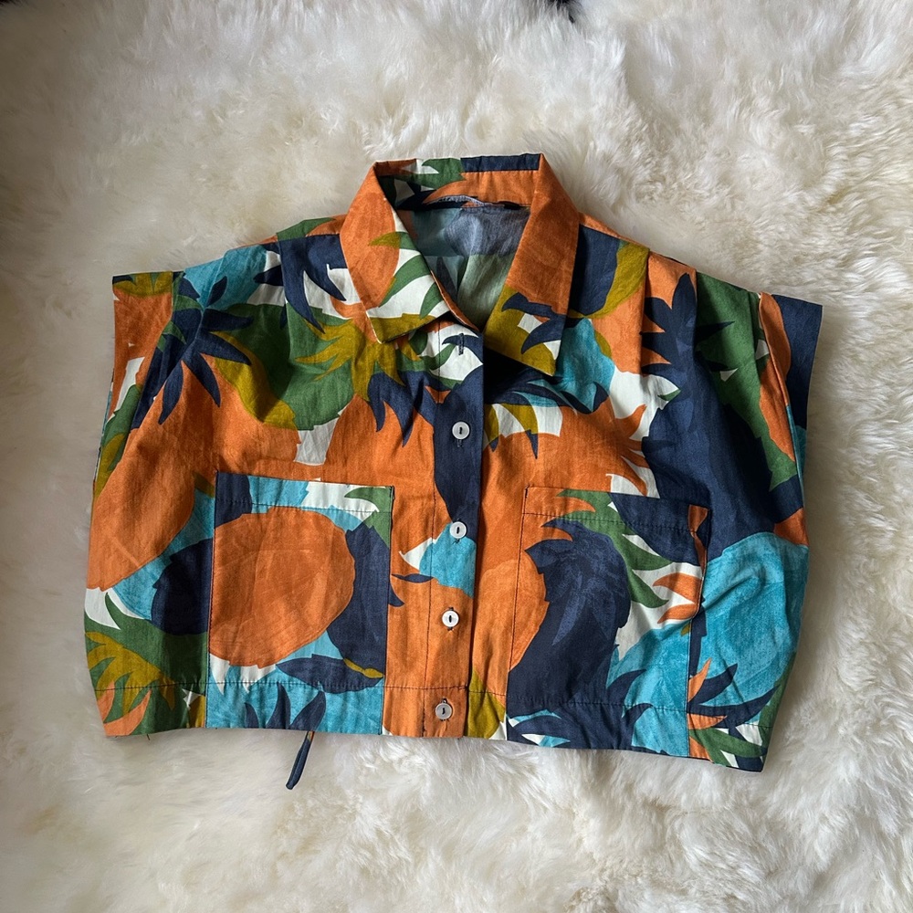 Zara Multicolor Tropical Print Crop Top